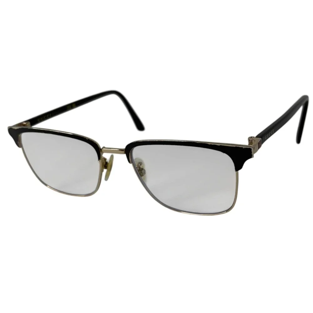 Gucci GG0131O 001 Eyeglass Frames Black Gold Rectangle Italy 53-18-145